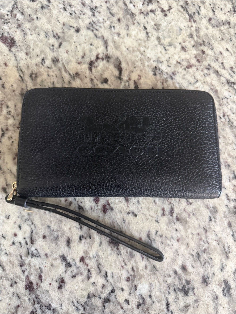 Coach Black Pebbled Leather Zip-Around Wristlet Card Holder